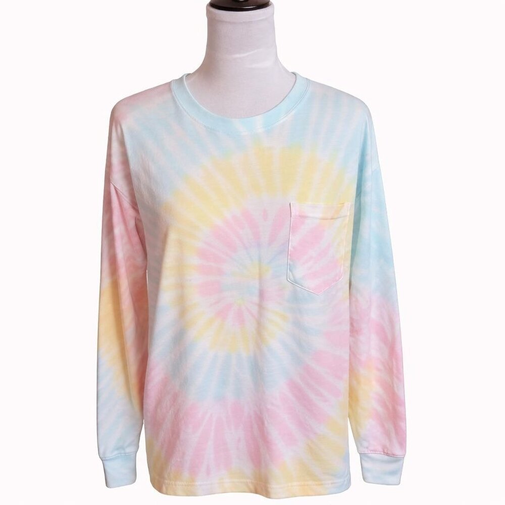 Dreamsicle Tee Pastel Rainbow Tie Dye Long Sleeve Shirt XL Oversized Casual Top
